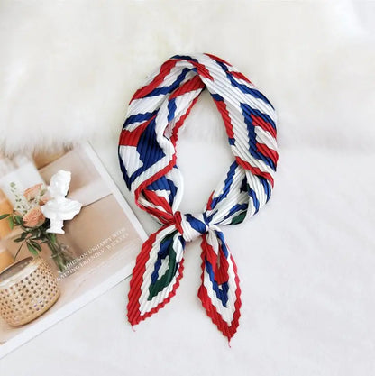 Summer Multifunction New Elegant Decorated Scarf for Women Small Pleated Neck Scarf Crinkle Pattern Silk Headwear 2021