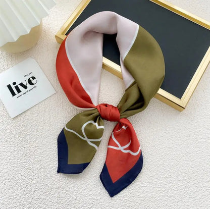 2021 Small Square Silk Satin Head Hair Scarf Bandana Women Fashion Hearts Patchwork Neck Bag Handle Scarves for Ladies Headscarf