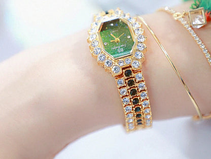 Green Top Luxury Watches Womens Luxury Brand Small Dial Diamond Watch Women Bracelet Rhinestone Wristwatch Women Montre Femme