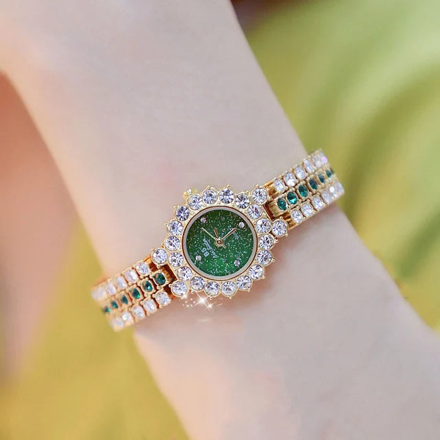 Green Top Luxury Watches Womens Luxury Brand Small Dial Diamond Watch Women Bracelet Rhinestone Wristwatch Women Montre Femme