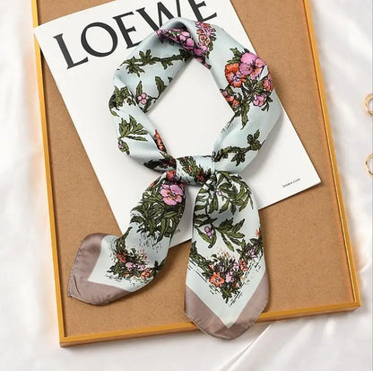 70cm Luxury Florals Women Square Silk Neck Scarf Fashion Head Scarf Kerchief Retro Flowers Print Foulard Bandana 2021 New