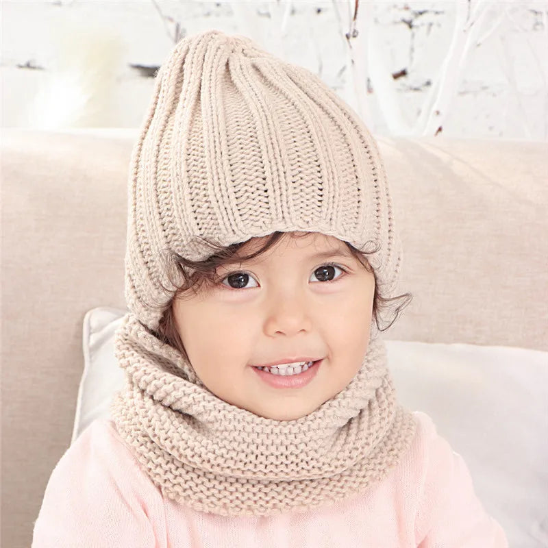 2024 NEW hat and scarf for children solid acrylic kids hat with a scarf knit girls boy hats scarves set winter accessories