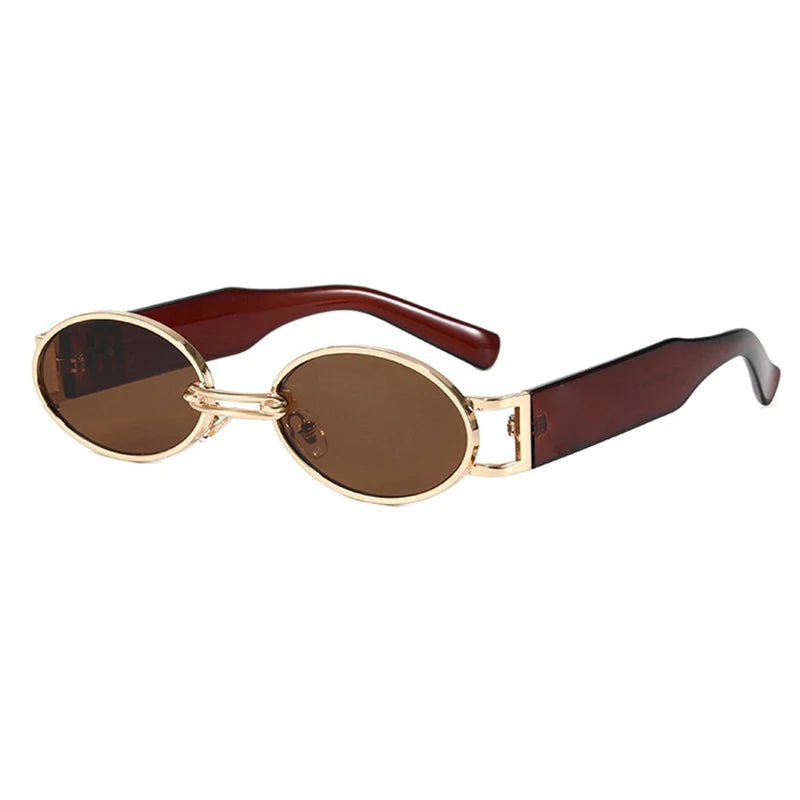 Women's Oval Sunglasses Vintage Small Metal Brand Designer Punk Sunglasses Ladies New Fashion Steampunk Shades Glasses UV400