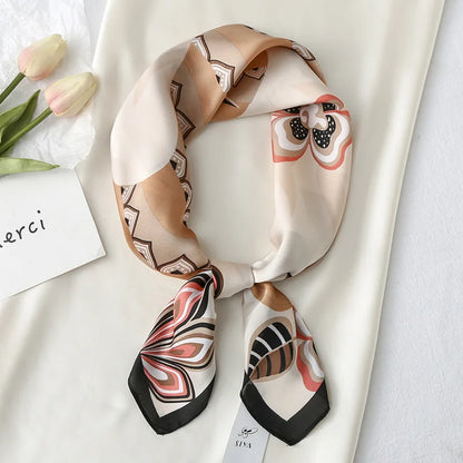 Yishine New 70*70cm Silk Finish Elegant Floral Print Brand Women Luxury Scarf Fine  Headwraps