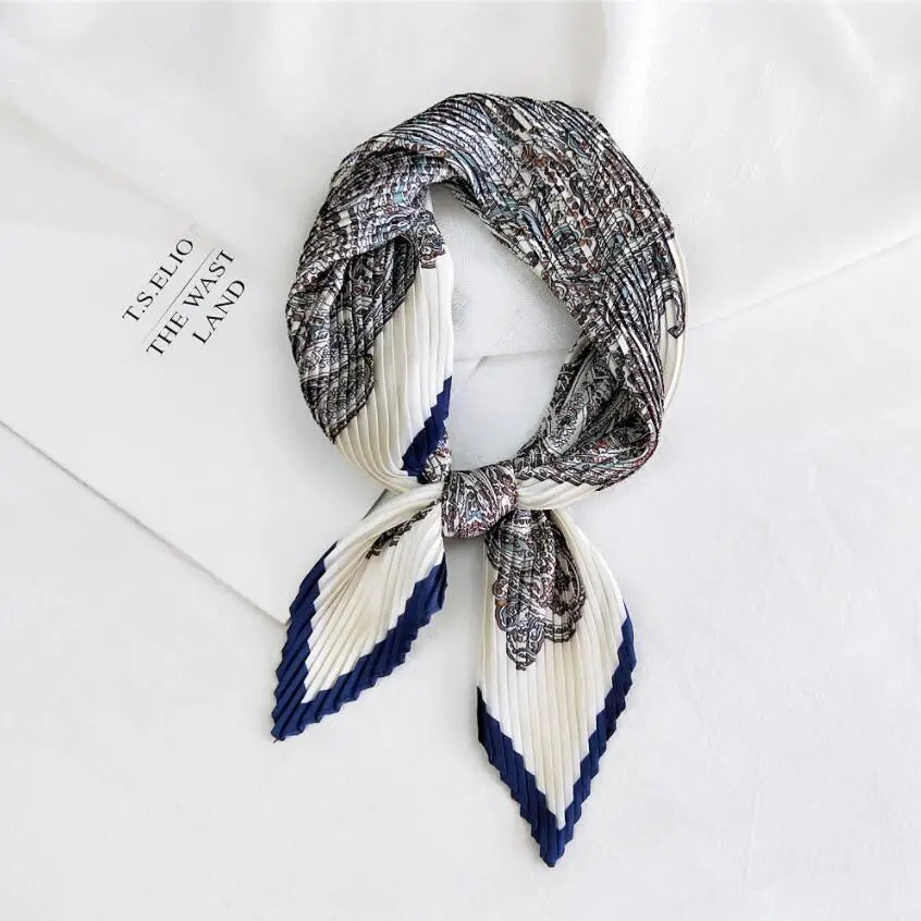 2021 Summer Multifunction New Cashew Printed Decorated Scarf for Women Small Pleated Neck Scarf Crinkle Pattern Silk Headwear