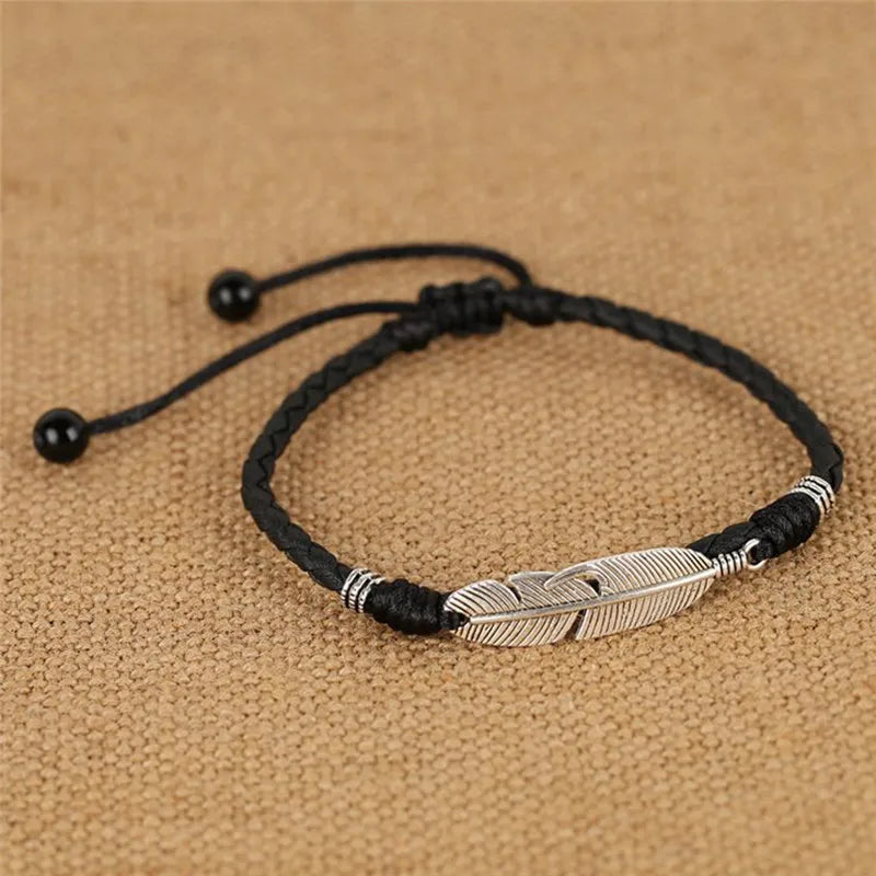 Simple Adjustable Handmade Leaf Anklets Woven Adjustable Rope Lucky Foot Bracelet For Women Men Jewelry