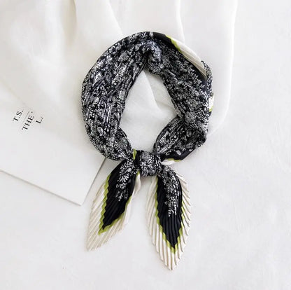 2021 Summer Multifunction New Cashew Printed Decorated Scarf for Women Small Pleated Neck Scarf Crinkle Pattern Silk Headwear