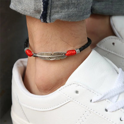 Simple Adjustable Handmade Leaf Anklets Woven Adjustable Rope Lucky Foot Bracelet For Women Men Jewelry