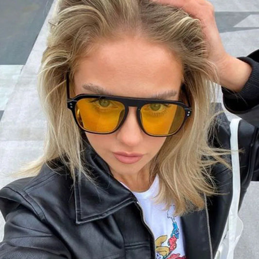 Classic Vintage Pilot 70s Sunglasses for Women Retro Trendy Oversized Yellow Sunglasses Men Large Frame Driving Glasses UVA/UVB