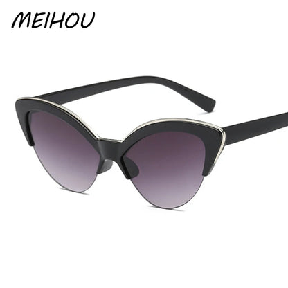 Classic Vat Eye Vintage Style Half Frame Women's Sunglasses Trendy Black Cateye Sexy Retro Female Sunglasses Small Glasses Brand