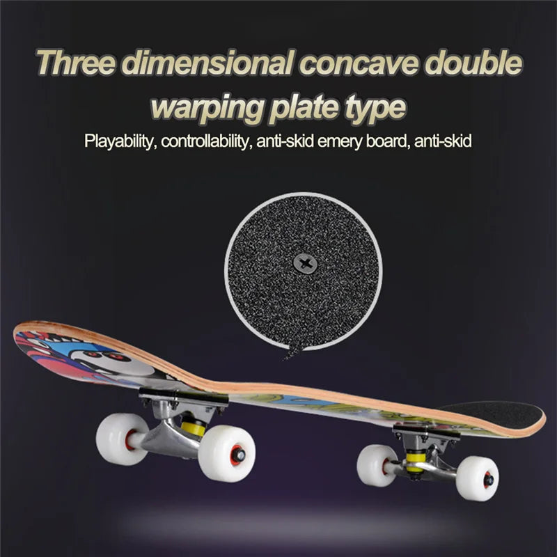 31 Inch Skateboard Complete Longboard Double Foot Skateboard Standard Skateboard for Boys Girls Teenagers Beginners