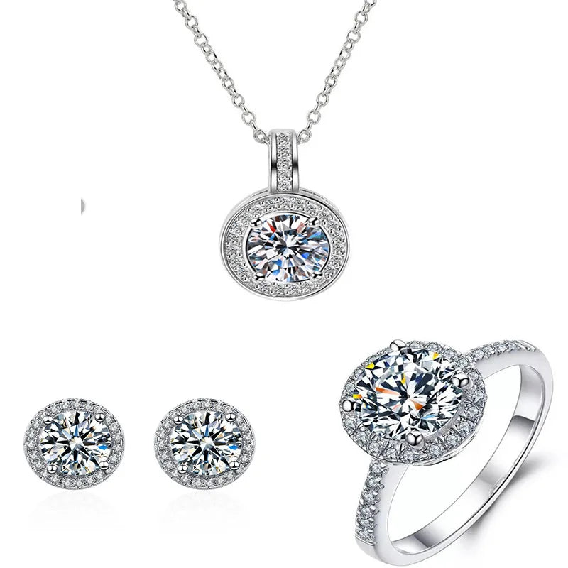 Solitaire Lab Diamond Jewelry set 925 Sterling Silver Party Wedding Rings Earrings Necklace For Women Bridal Moissanite Jewelry