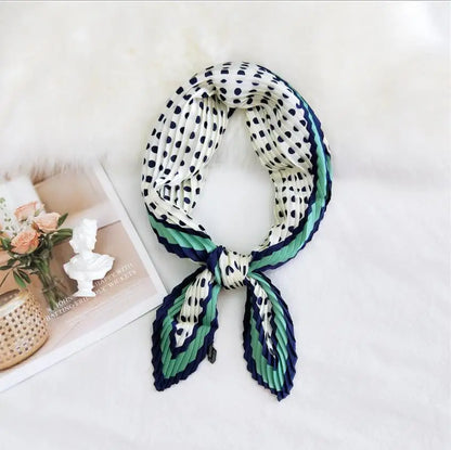 Summer Multifunction New Elegant Decorated Scarf for Women Small Pleated Neck Scarf Crinkle Pattern Silk Headwear 2021