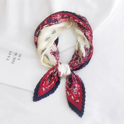 2021 Summer Multifunction New Cashew Printed Decorated Scarf for Women Small Pleated Neck Scarf Crinkle Pattern Silk Headwear