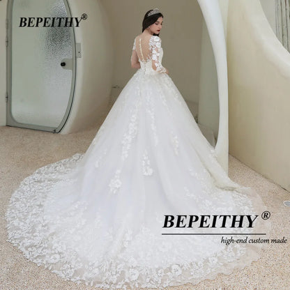 BEPEITHY Customized Lace Wedding Gowns For Women Long Sleeves France India Bride Princess Bridal Dresses 2022 Vestidos De Novia