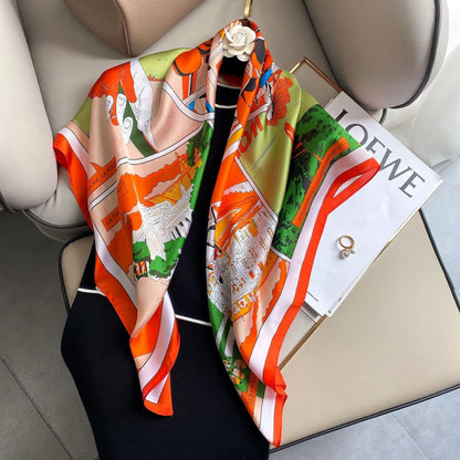 2021 Newest 90*90cm Polyester Silk Multifunction Women Luxury Scarf  Abstract Printing Headwraps