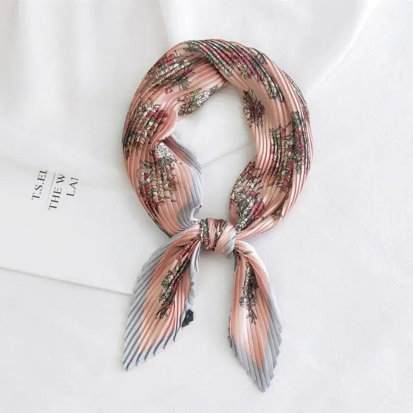 2021 Summer Multifunction New Cashew Printed Decorated Scarf for Women Small Pleated Neck Scarf Crinkle Pattern Silk Headwear