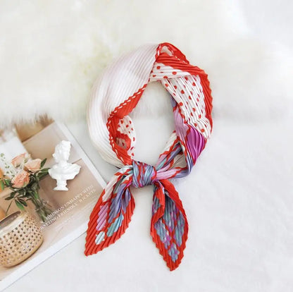 Summer Multifunction New Elegant Decorated Scarf for Women Small Pleated Neck Scarf Crinkle Pattern Silk Headwear 2021