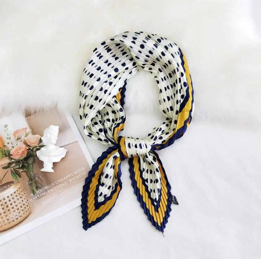 Summer Multifunction New Elegant Decorated Scarf for Women Small Pleated Neck Scarf Crinkle Pattern Silk Headwear 2021