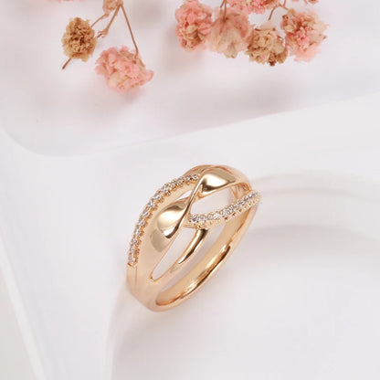 Kinel Trend 585 Rose Gold Color Wave Rings for Women Geometric Hollow Natural Zircon Ring Daily Easy Matching Fine Jewelry