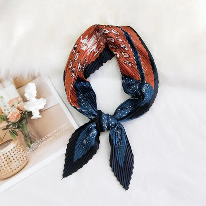 Summer Multifunction New Elegant Decorated Scarf for Women Small Pleated Neck Scarf Crinkle Pattern Silk Headwear 2021