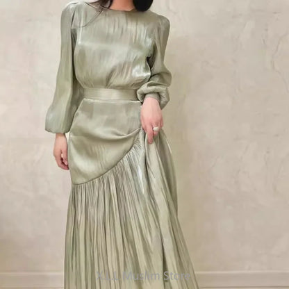 Eid Ramadan Muslim WOMEN'S fashion elegant pleated A-line dress abaya Dubai Luxury Morocco kaftan robe casual party dresses Lady