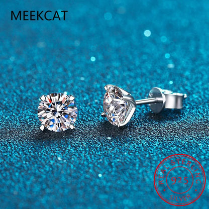 Moissanite D Color Total 0.6ct 1ct 2ct 3ct 4ct 6ct S925 Sterling Silver Stud Earrings for Woman