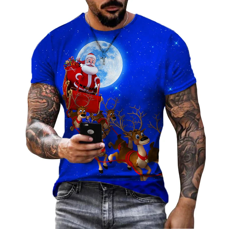 Men' Top Merry Christmas Graphic Man Santa Claus 3D Print Tshirt Male Casual Clothes Elk T Shirts Male Loose Top O-neck Tees