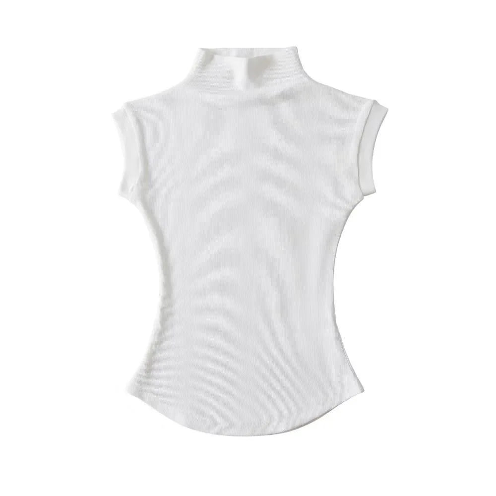 Womens Sleeveless Turtleneck Tops Summer Stretch Slim Fit Short Sleeve Mock Neck Women's Causal Basics High Neck Tank Tops