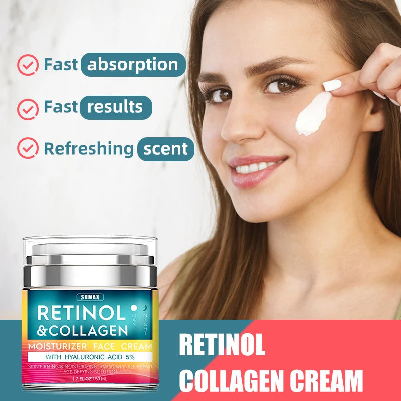 Sumax Retinol Collagen Face Cream 50ml Moisturizer with Hyaluronic Acid 5% Moisturizing Firming Brightening skincare