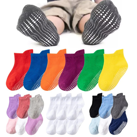 6 Pairs/lot 0 to 6 Yrs Cotton Children's Anti-slip Boat Socks