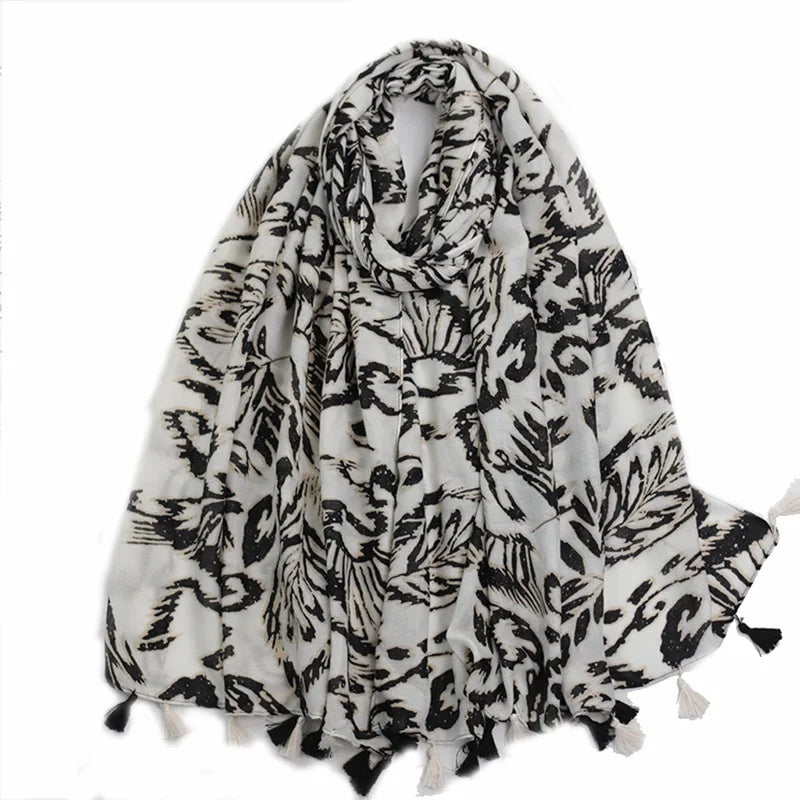 Newest Vintage Luxury Brand Woman Scarf Flower Printing Female Designer Shawl With Tassels