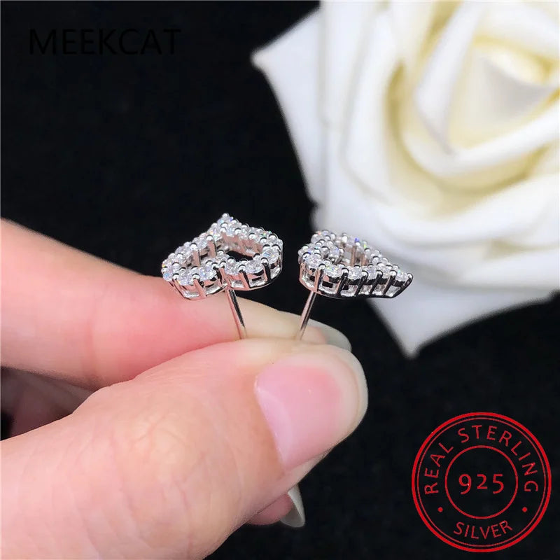 Moissanite Diamond Love Heart Stud Earrings for Women Gift Real 925 Sterling Silver Eternity Wedding Fine Jewelry