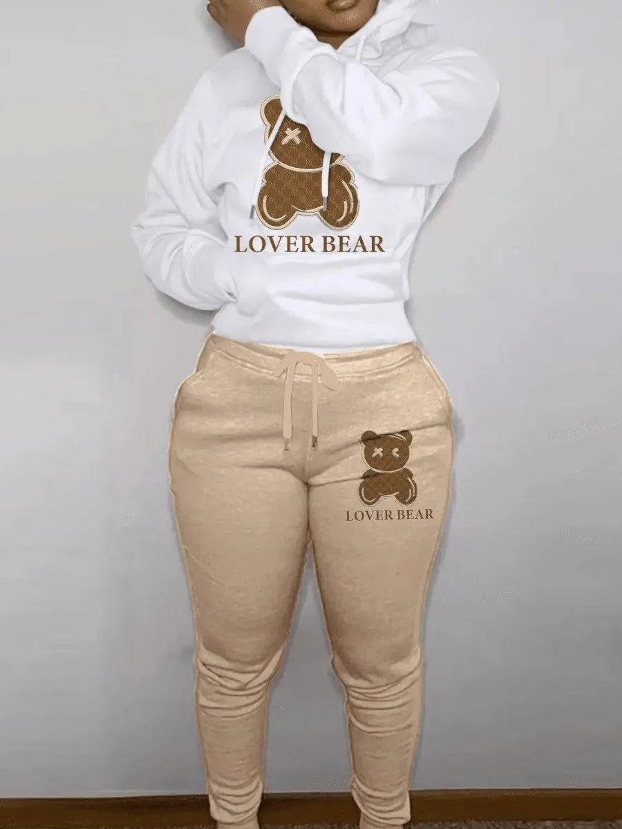 Lovely Bear Letter Print Kangaroo Pocket Tracksuit Set