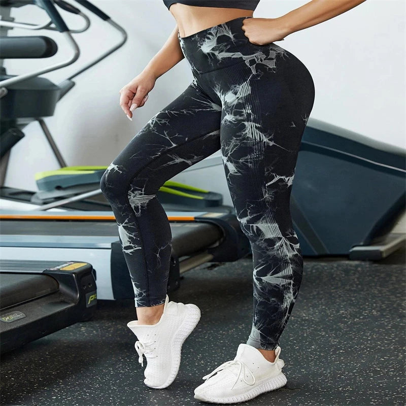 Sexy Women Gym Yoga Leggings High Waist Push Up Leggins Tie-dye Seamless Fitness Workout Leggins Sports Tights Running Pants