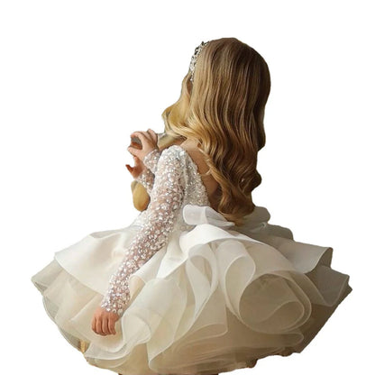 Little Girls Sparkly Sequin Dress Long Sleeve Kids Birthday Outfits Children Formal Cocktail Pageant Dresses Flower Girl Dresses