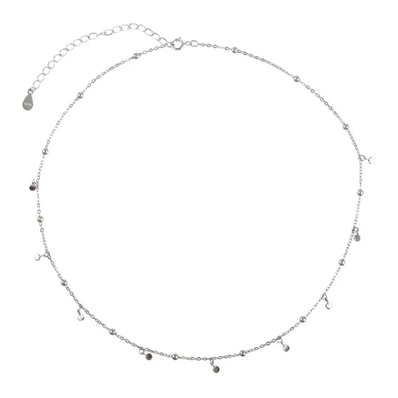 925 Sterling Silver Delicate Jewelry Round Bead Discs Choker Necklace for Women Party Clavicle Chain Necklace Wholesale S-N695