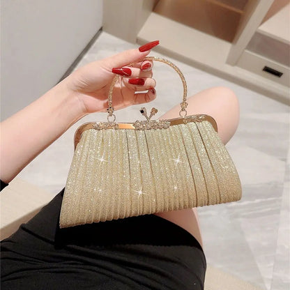 Gold Sequin Evening Bag Women Elegant Fashion Banquet Clutch Chain Shoulder Bags Luxury Purse Female Wedding Party Handbags