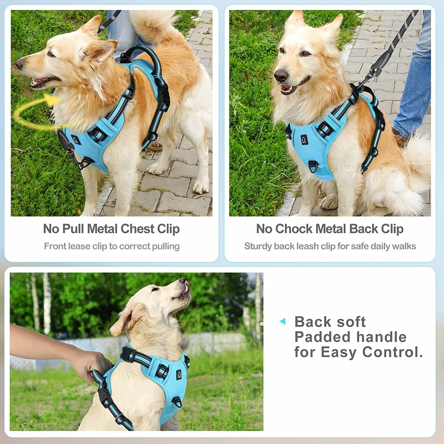 No Pull Dog Harness, Adjustable Soft Padded Pet Vest with Easy Control Handle