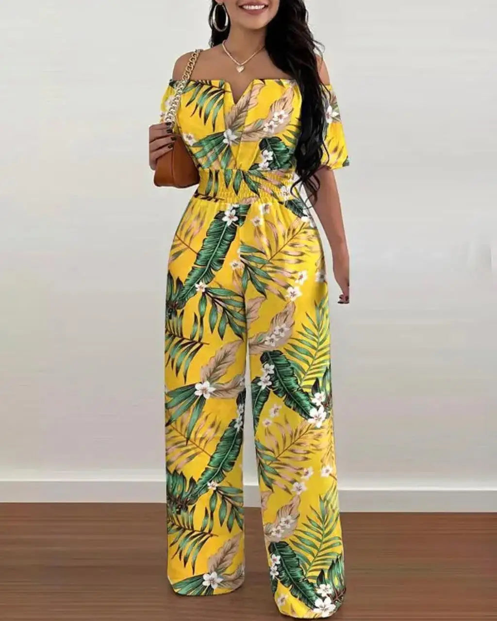 Summer Fashion Printed Wide Leg Jumpsuit Women Sexy Slash Neck Off-shoulder High Waist Jumpsuit Womem