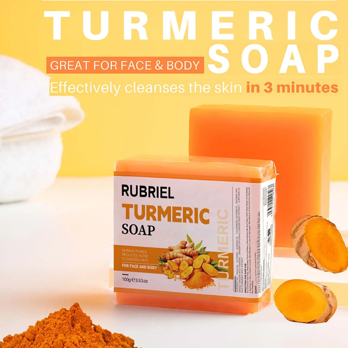 Original Turmeric Soap For Dark Spot Skin Whitening Facial Body Hand Make Soap Bar 100g Deep Cleaning Ginger Moisturizing