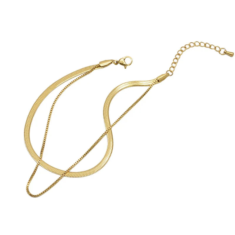 Stylish simple double snake chain stainless steel female anklet timeless gold colour female anklet jewelry