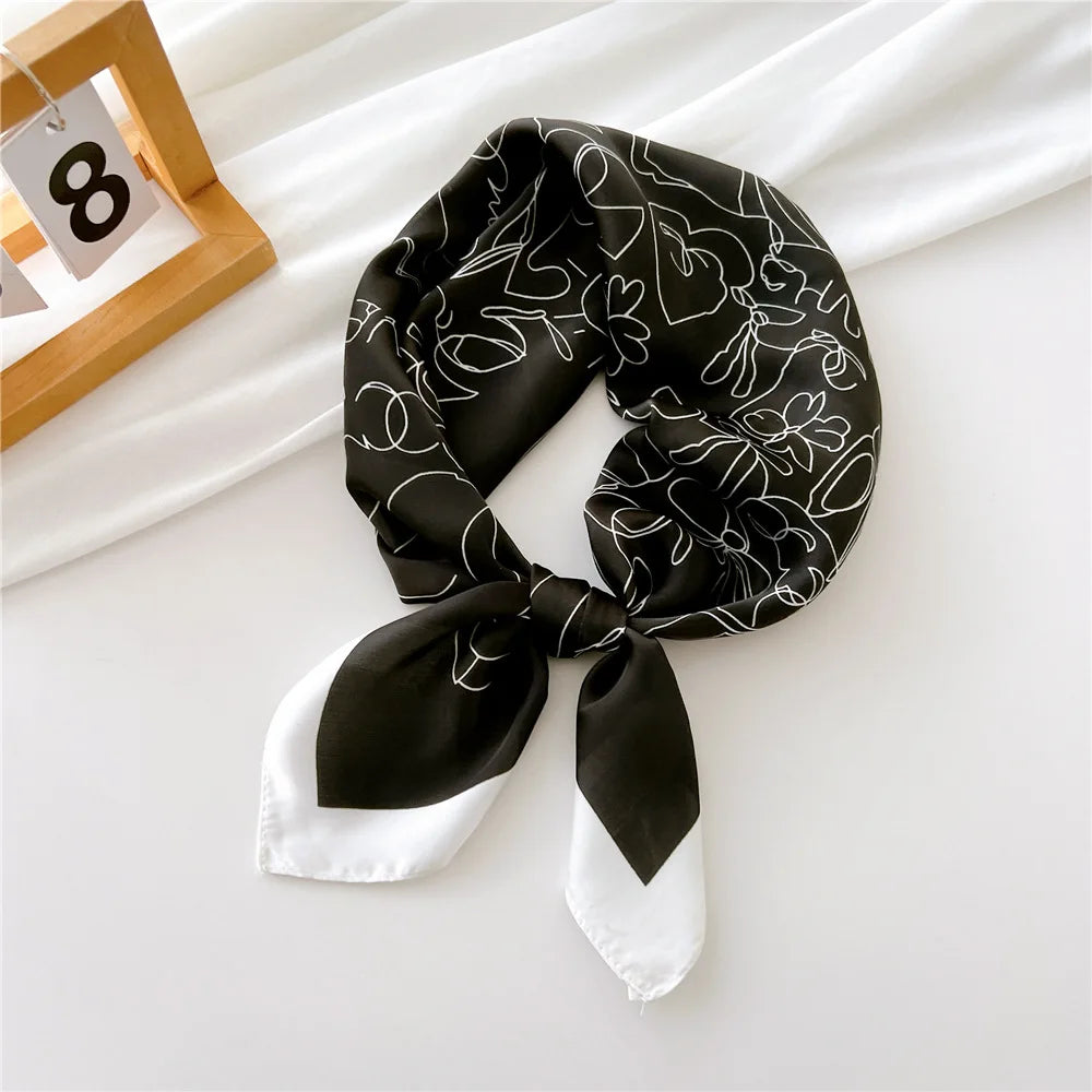 2023 New Print Silk Satin Headkerchief Women Luxury Design Neck Tie Scarf Female Hair Hand Wrist Foulard Shawl Hijab Bandana