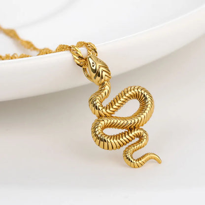 Goth Snake Pendant Necklace For Women Stainless Steel Gold Color Chain Choker Collar Necklace 2024 Trend Aesthetic Jewelry mujer