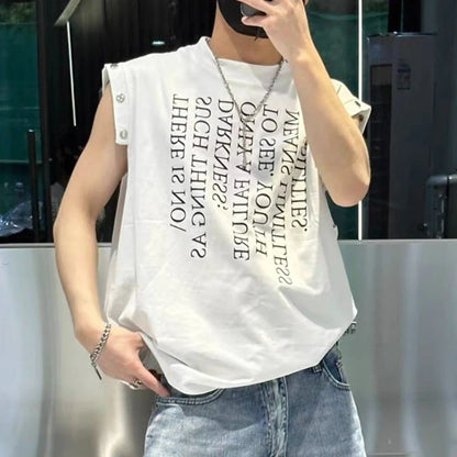 Fashion O-Neck Printed Letter Sleeveless Rivet T-Shirt Men's Clothing 2024 Summer New Casual Pullovers Loose Korean Tank TOPS