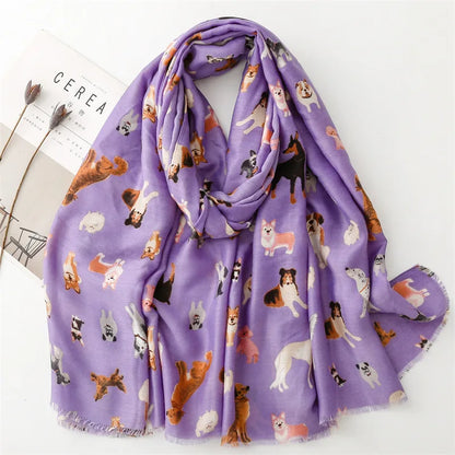 2023 Luxury Brand New Women Winter Autumn Scarf Casual Soft Cotton and Linen Fashion Cute Dogs Prints Warm Long Shawls Scarves