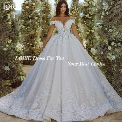 LORIE Vintage Glitter Lace Wedding Dresses Off Shoulder Appliques A-Line V-Neck Bridal Gowns Backless Princess 2024 Bride Dress