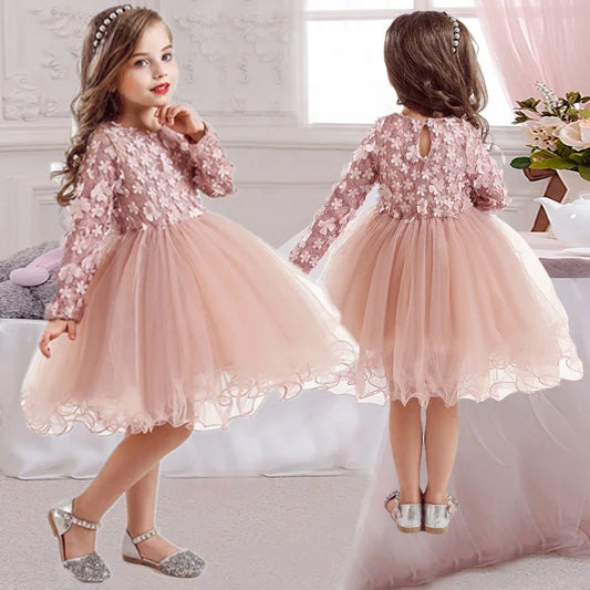 Kids Autumn Clothes for Long Sleeves New Children's Clothings Girls Party Winter Mesh Dresses for Girls 3-8Y Kid Casual Costumes