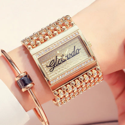 Square Women Gold Wrist Watches 2024 Women Quartz Watches Golden Rhinestone Unique Design Female Clock Ladies Wrist Watches