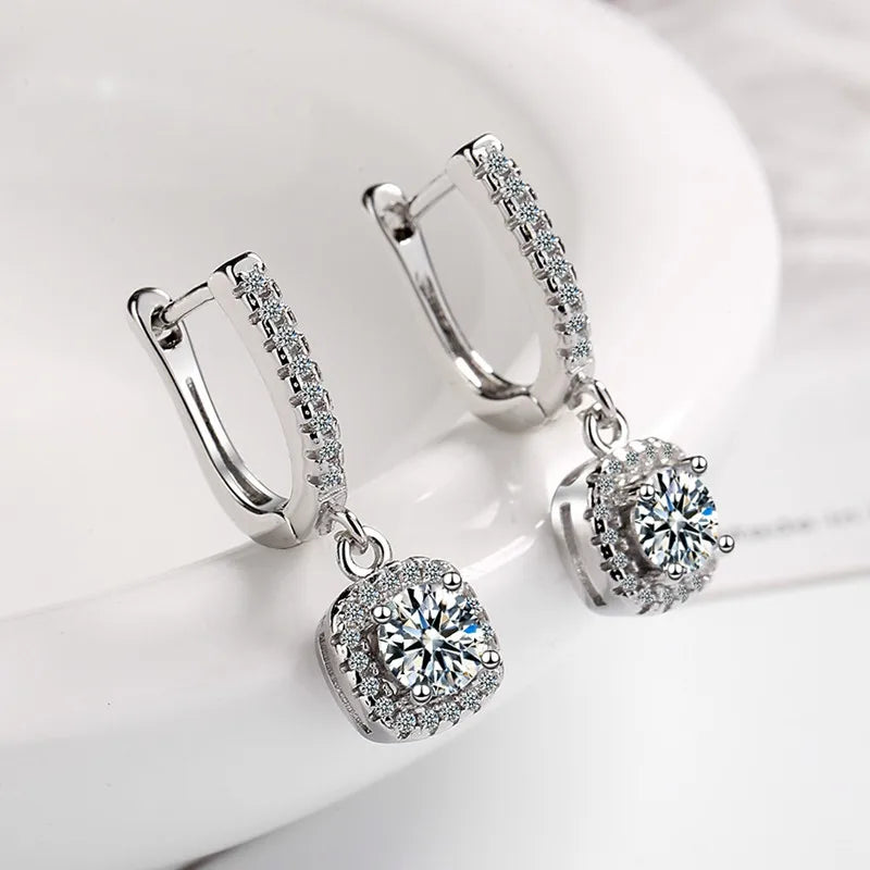 Moissanite 3ct 925 Sterling Silver Hoop Drop Dangle Earrings